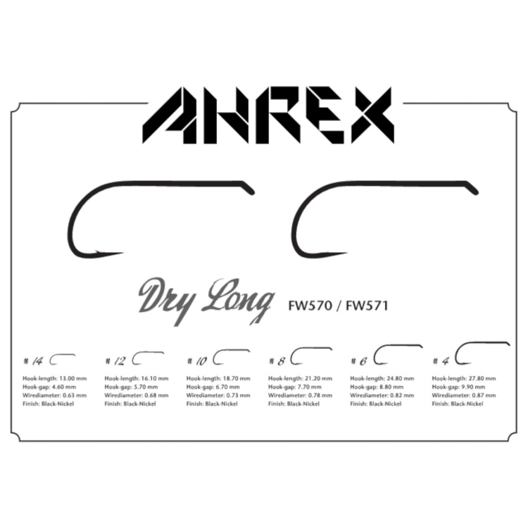 Ahrex Fw570 Dry Long Barbed #4 Trout Fly Tying Hooks